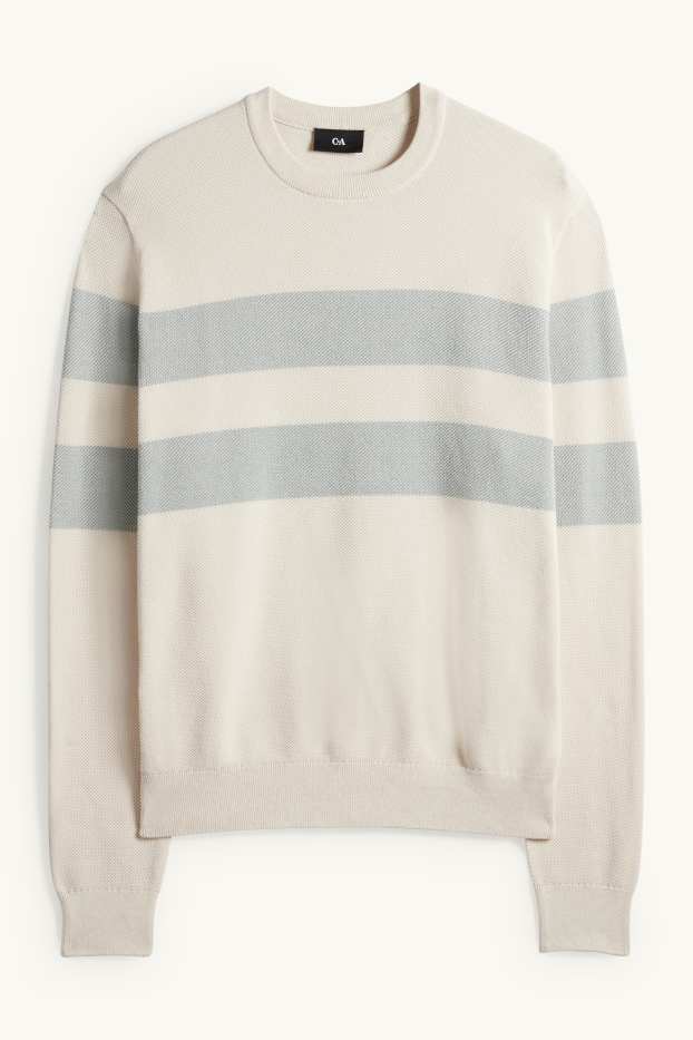 Pánské - Svetr - pruhovaný - strukturovaný - světle béžová