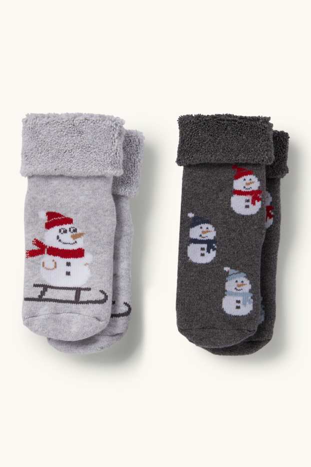 Neonate - Confezione da 2 - calzini antiscivolo natalizi con motivo - grigio scuro