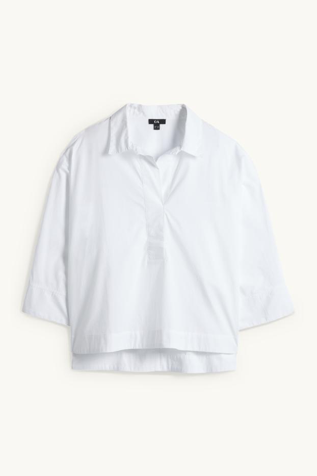 Femei - Bluză cu decolteu în V - alb