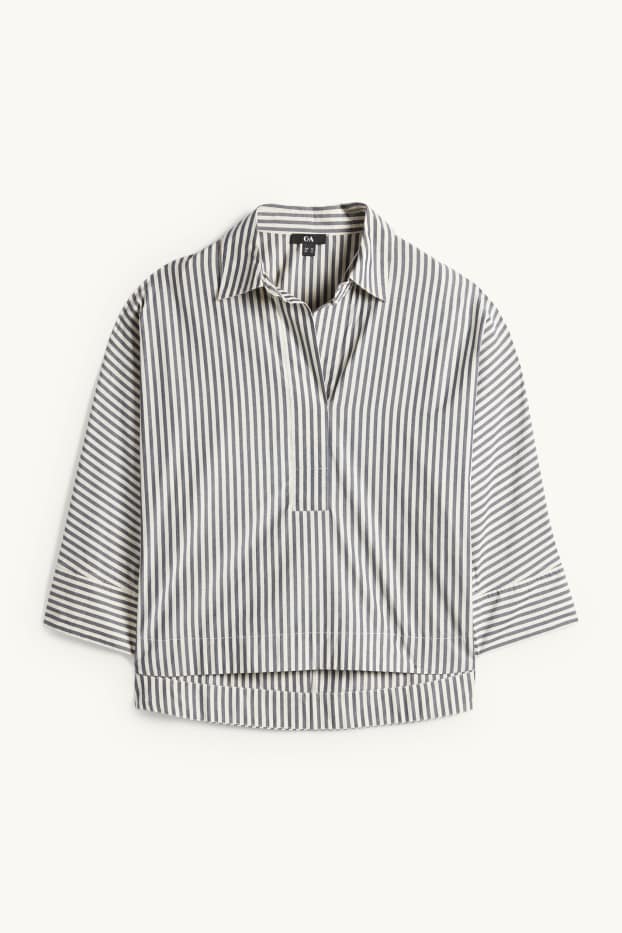 Dames - Blouse met V-hals - donkerblauw