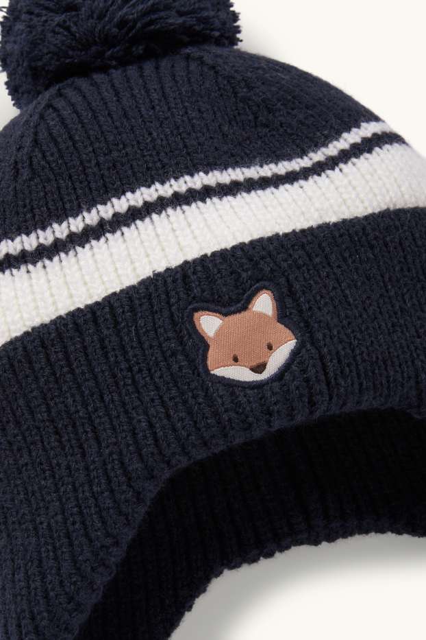 Unisex - Fox - baby pom-pom hat - dark blue