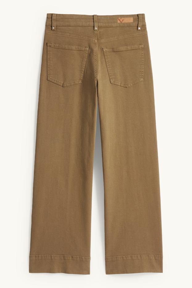 Women - Cloth trousers - high waist - wide leg - khaki