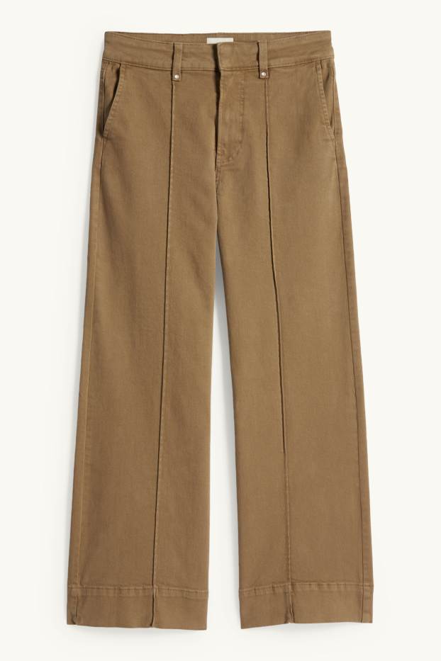 Women - Cloth trousers - high waist - wide leg - khaki