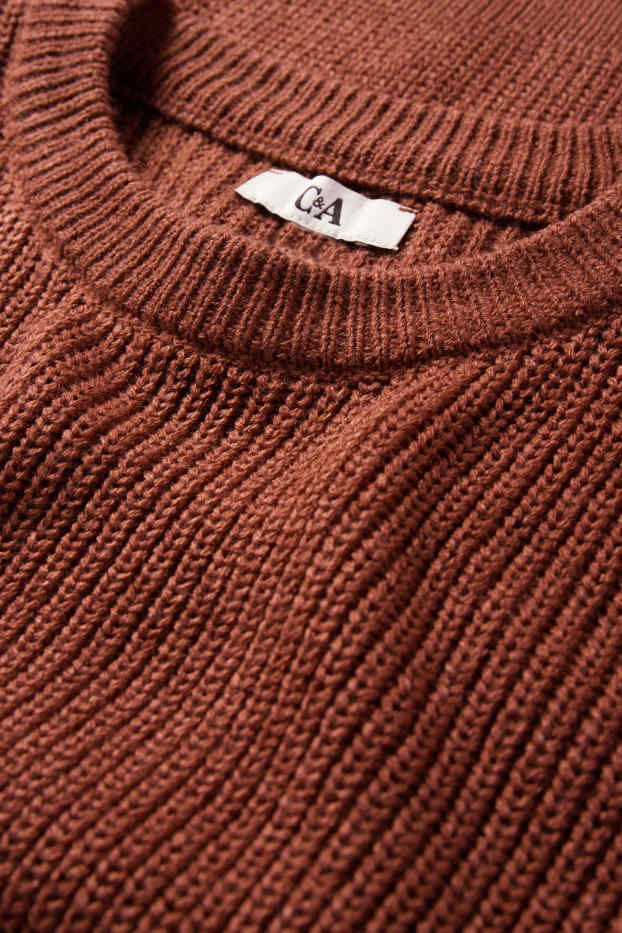 Damen - Pullover - gerippt - dunkelbraun