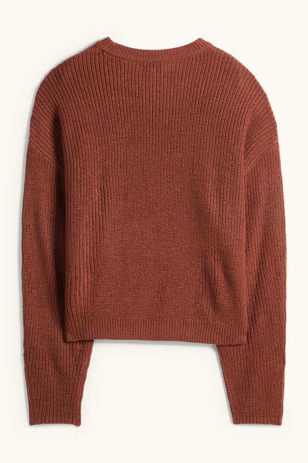 Damen - Pullover - gerippt - dunkelbraun