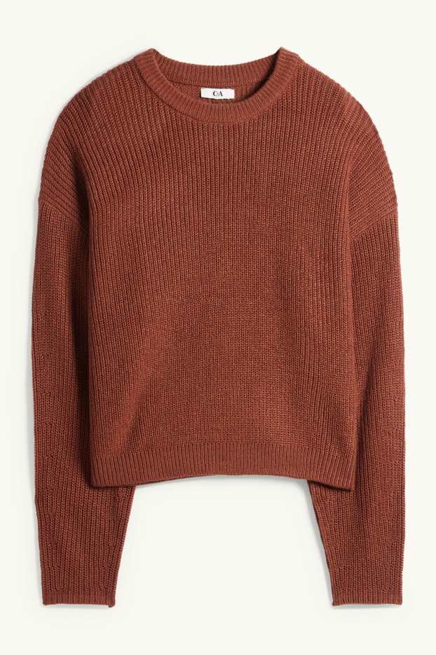 Damen - Pullover - gerippt - dunkelbraun