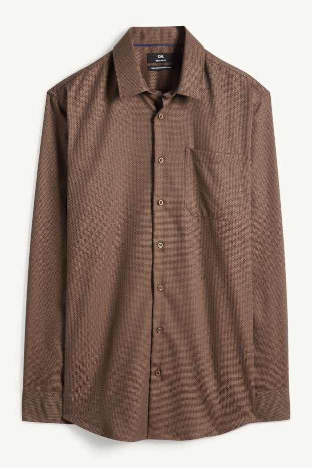 Heren - Business-overhemd - regular fit - kent - strijkvrij - met structuur - donkerbruin