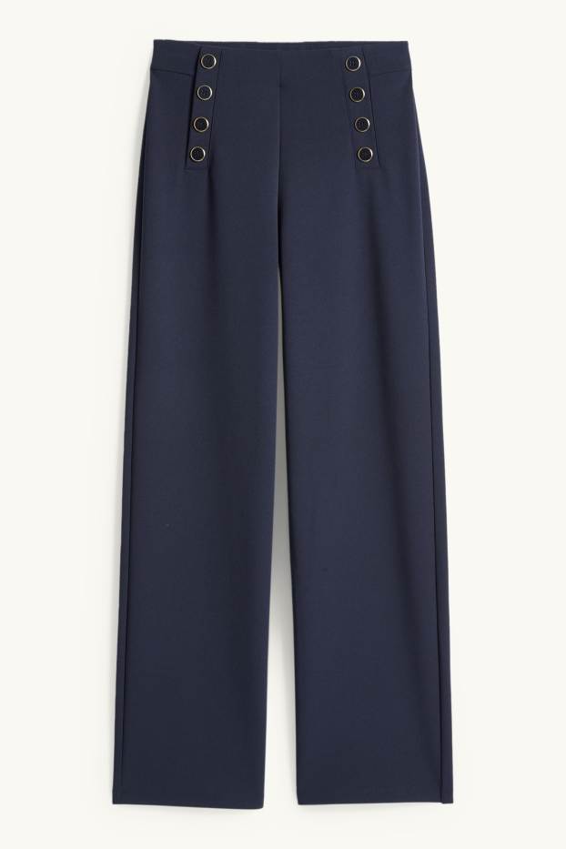 Donna - Pantaloni in jersey - vita media - gamba ampia - blu scuro