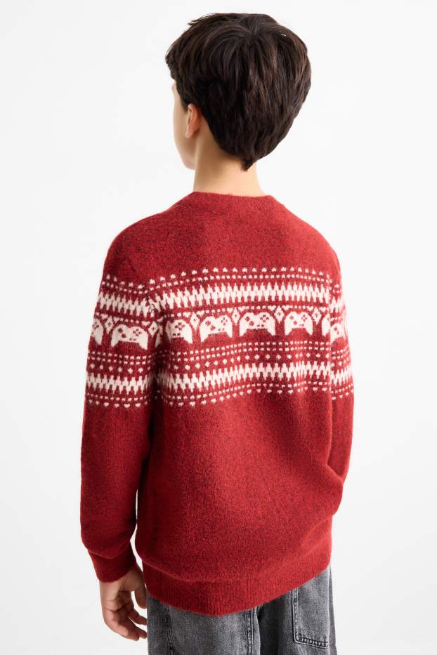 Kinderen: jongens - Gaming-controller - trui - met patroon - rood