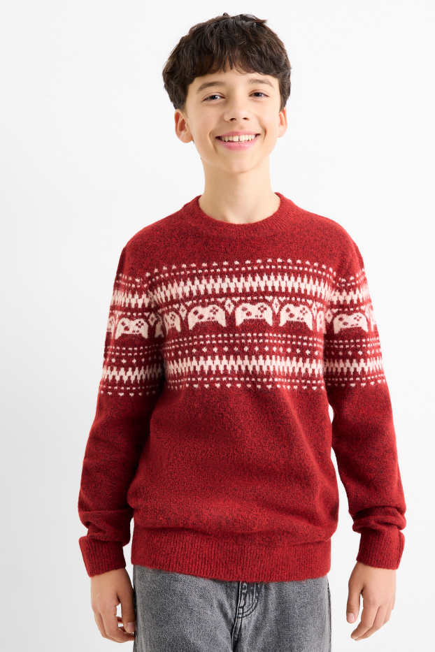 Kinderen: jongens - Gaming-controller - trui - met patroon - rood