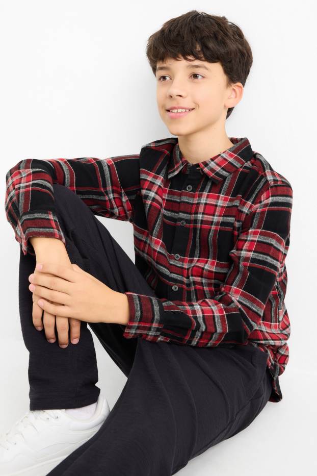 Bambini - Camicia di flanella - a quadretti - rosso / nero
