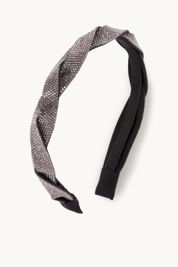 Women - Alice band with rhinestones - dark gray