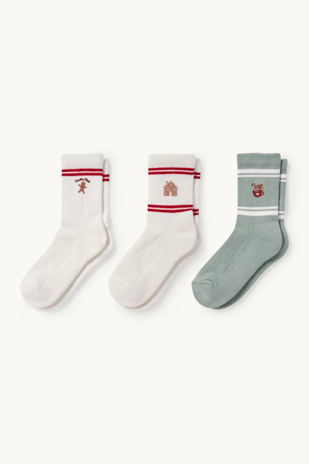 Enfants filles - Lot de 3 paires - pain d'épices - chaussettes de Noël à motif - blanc / vert