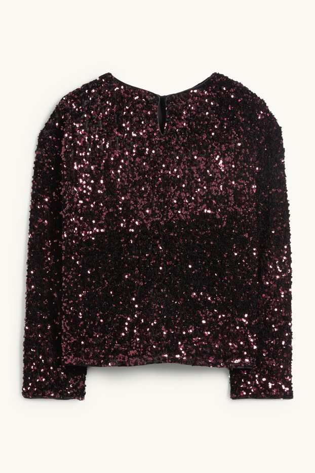Women - Long sleeve sequin top - regular fit - purple