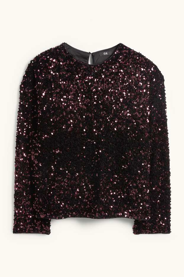 Women - Long sleeve sequin top - regular fit - purple