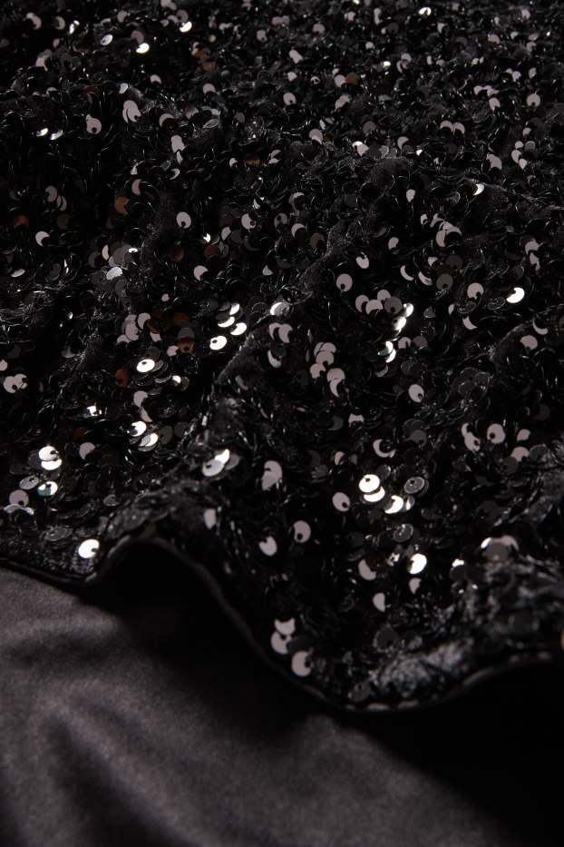 Damen - Pailletten-Langarmshirt - Regular Fit - schwarz