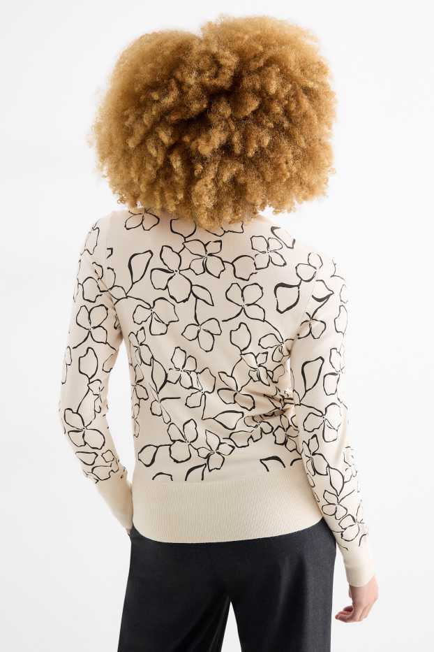 Femmes - Pull - à fleurs - beige clair