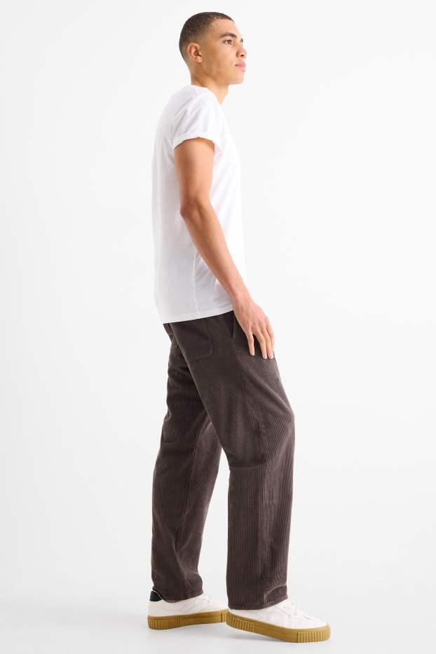 Pánské - Manšestrové kalhoty - relaxed fit - šedá