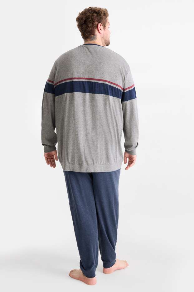 Heren - Pyjama - grijs / donkerblauw