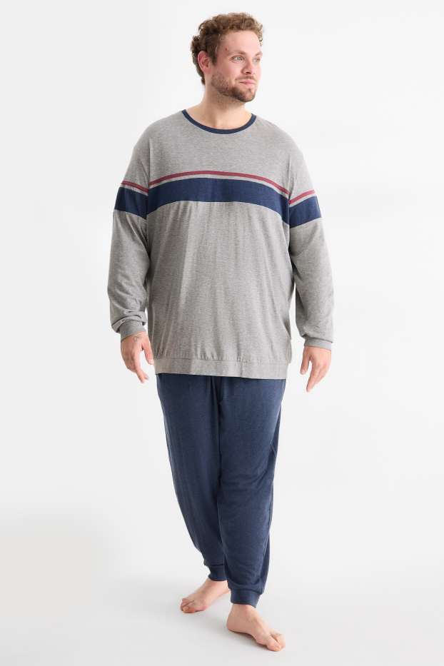 Heren - Pyjama - grijs / donkerblauw