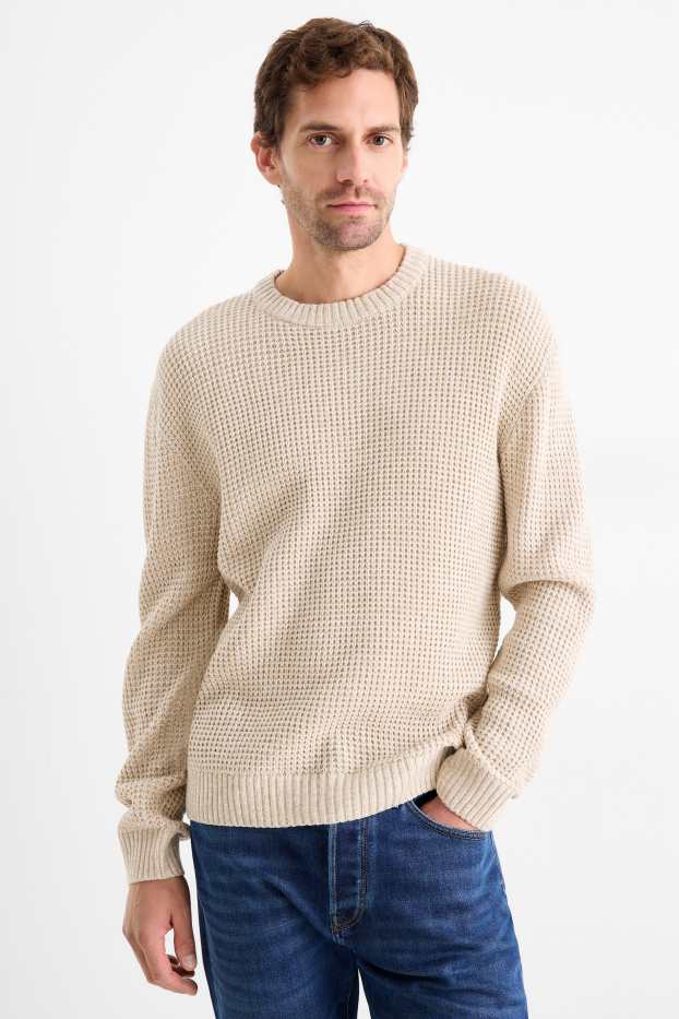 Hommes - Pull - finition texturée - beige