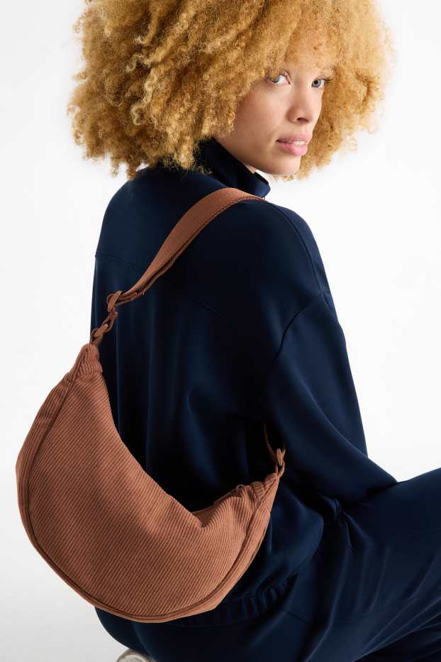 Dames - Schoudertas van corduroy - bruin