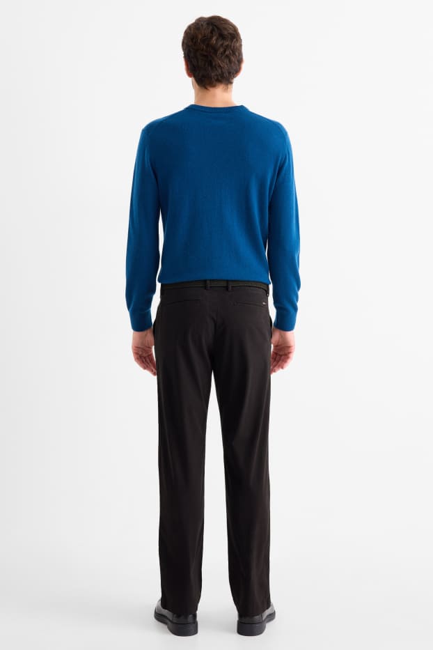 Pánské - Kalhoty chino s páskem - regular fit - černá