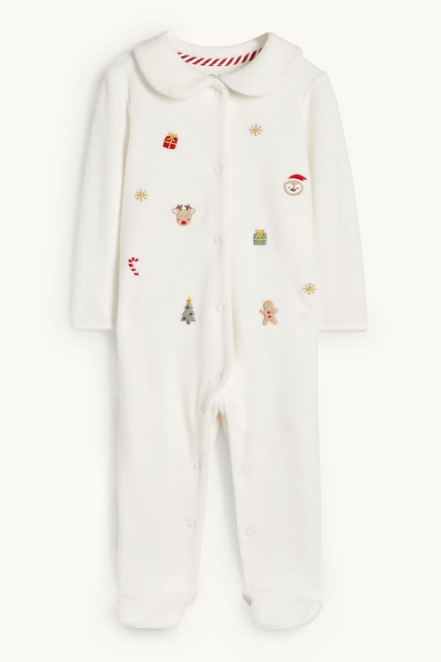 Unisex - Babykerstpyjama - geribd - wit