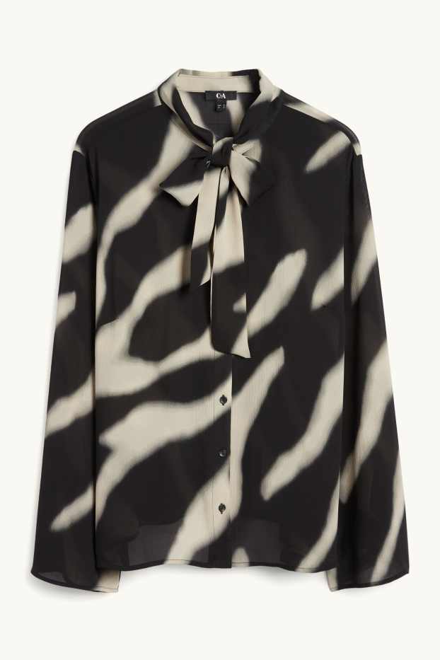 Women - Chiffon blouse - patterned - black / beige