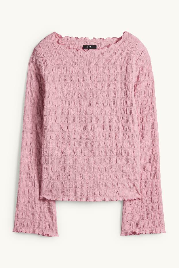 Femmes - Haut à manches longues - regular fit - smocké - rose