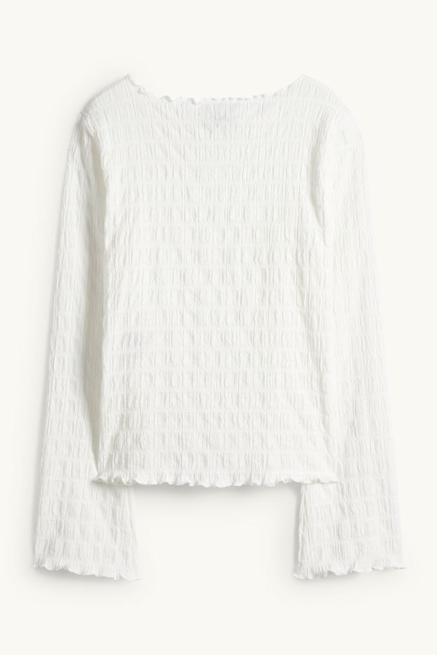 Femmes - Haut à manches longues - regular fit - smocké - blanc