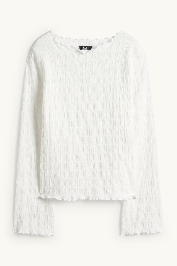 Femmes - Haut à manches longues - regular fit - smocké - blanc