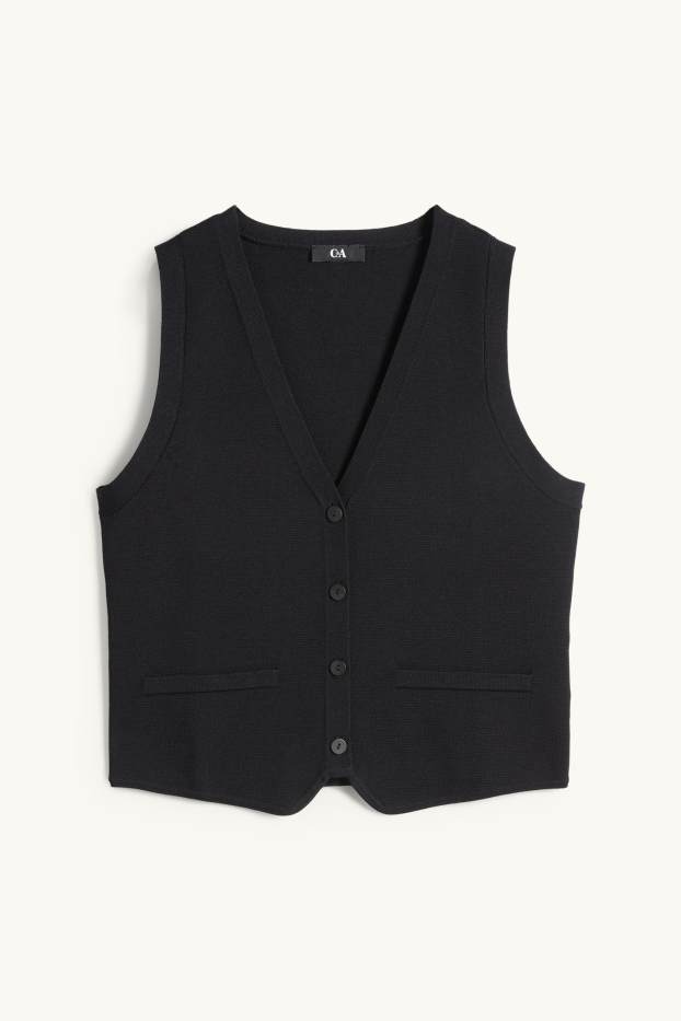 Femmes - Gilet de maille - côtelé - noir