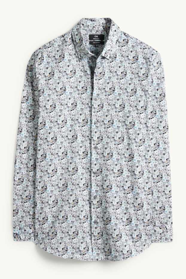 Pánské - Business košile - regular fit - button-down - se vzorem - šedá