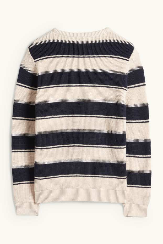 Enfants garçons - Pull - côtelé - à rayures - noir / beige