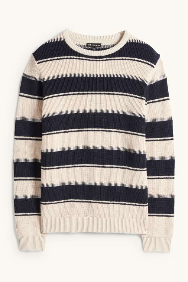 Enfants garçons - Pull - côtelé - à rayures - noir / beige