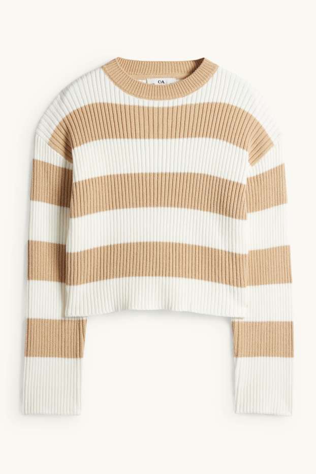 Copii - Fete - Pulover - reiat - cu dungi - bej