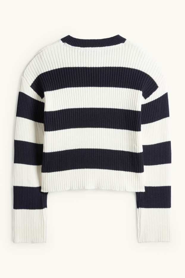 Copii - Fete - Pulover - reiat - cu dungi - albastru închis / alb-crem