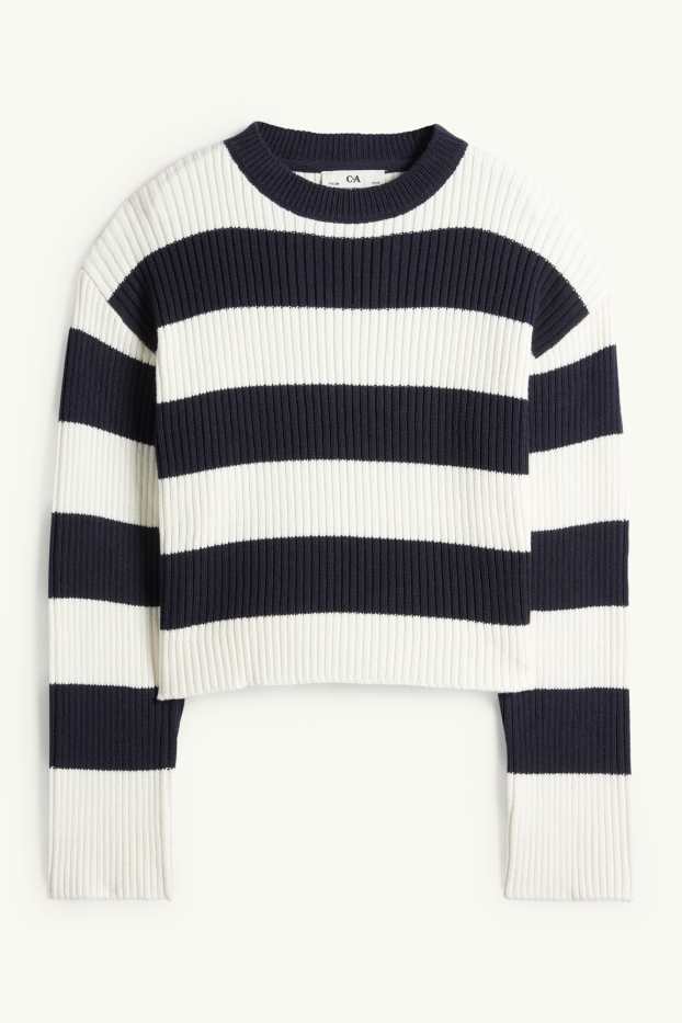 Copii - Fete - Pulover - reiat - cu dungi - albastru închis / alb-crem