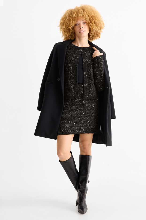 Damen - Bouclé-Minirock - strukturiert - schwarz