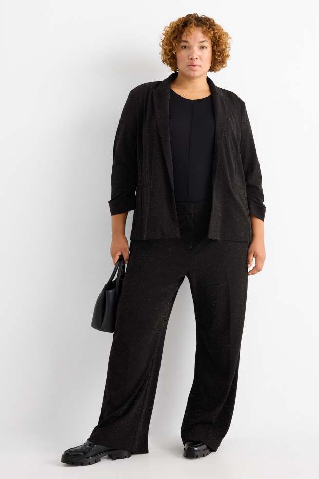 Dona - Pantalons - high waist - wide leg - efecte brillant - negre