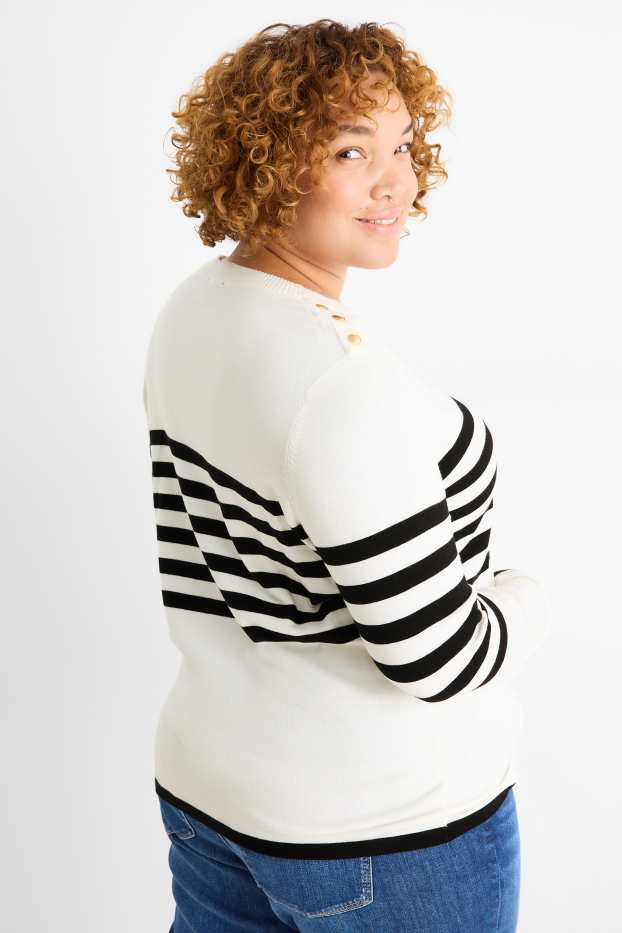 Damen - Pullover - gestreift - weiss / schwarz