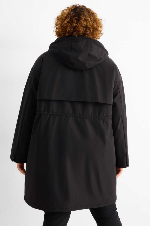 Femmes - Parka de pluie avec capuche - rembourrée - imperméable - noir