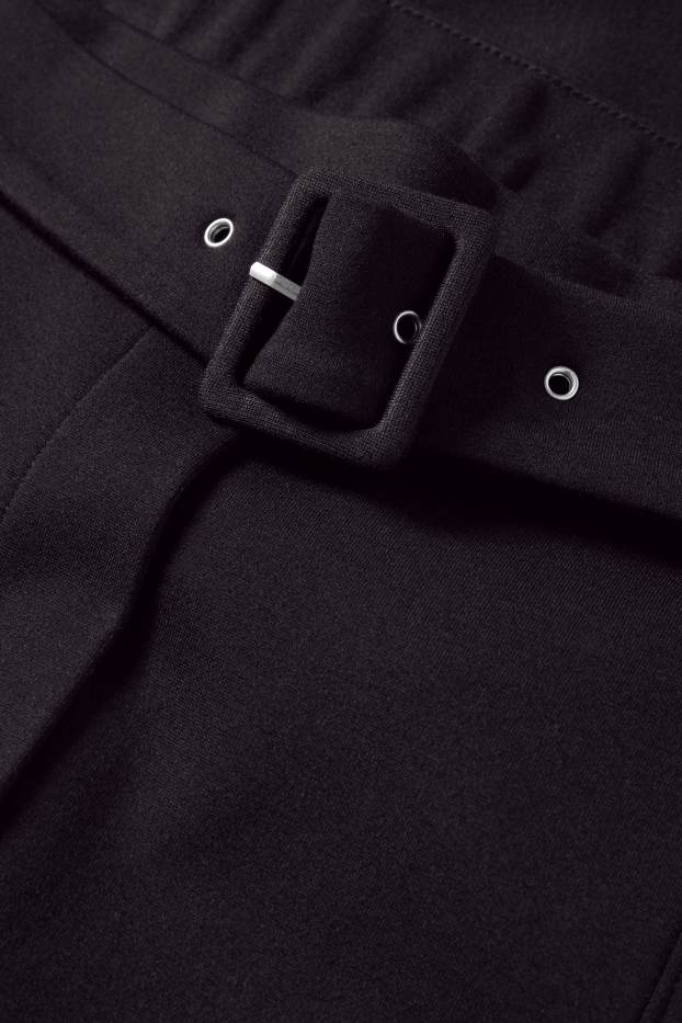 Dámské - Žerzejové kalhoty s páskem - high waist - wide leg - černá