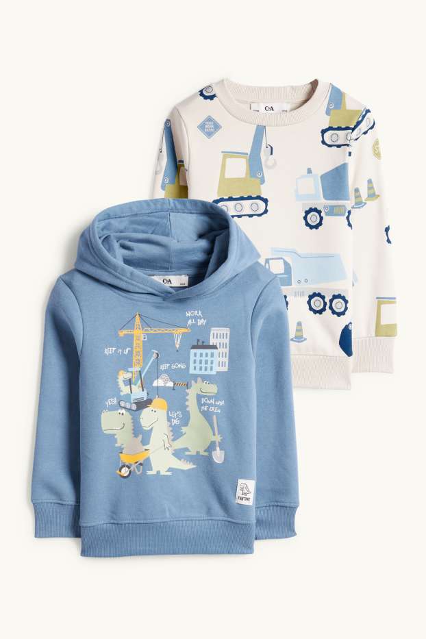 Enfants garçons - Lot de 2 - dinosaures et chantier - sweat à capuche et sweat - bleu