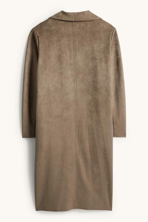 Dámské - Kabát - imitace semiše - hnědá