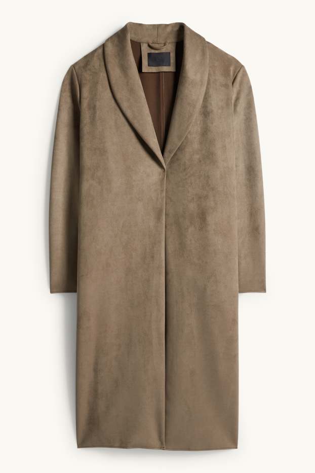 Dámské - Kabát - imitace semiše - hnědá