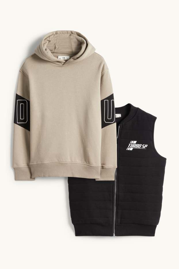 Enfants garçons - Ensemble - sweat à capuche et veste matelassée - 2 pièces - noir / beige