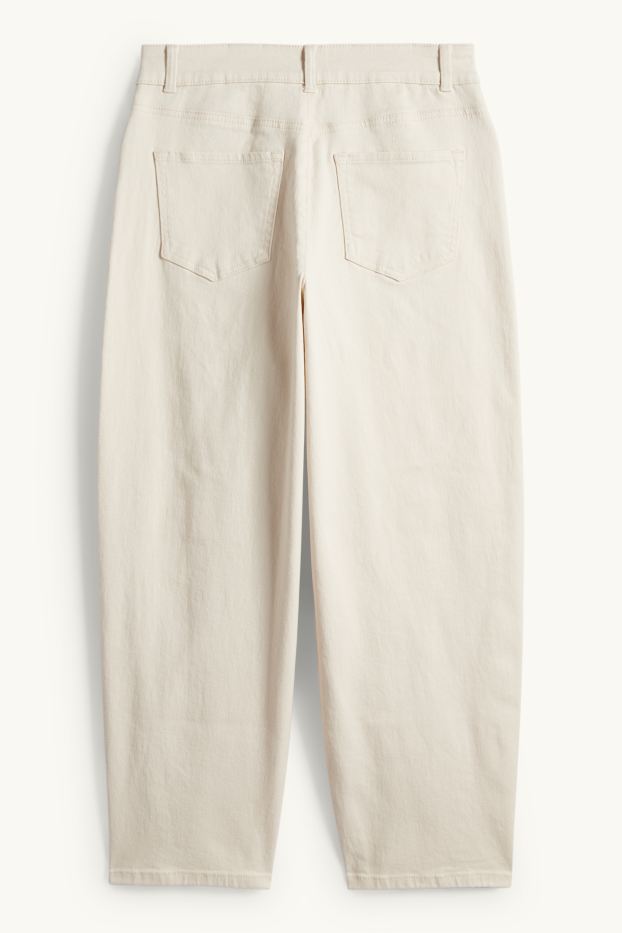 Women - Cloth trousers - mid-rise waist - barrel leg - light beige