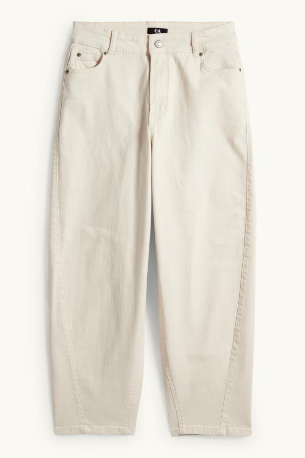 Women - Cloth trousers - mid-rise waist - barrel leg - light beige